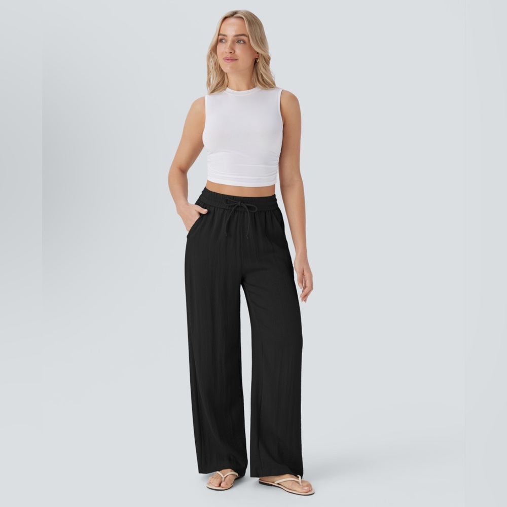 HALARA -  Black High Waisted Pocket Wide Leg Linen Free Pants Medium Tall. NWT